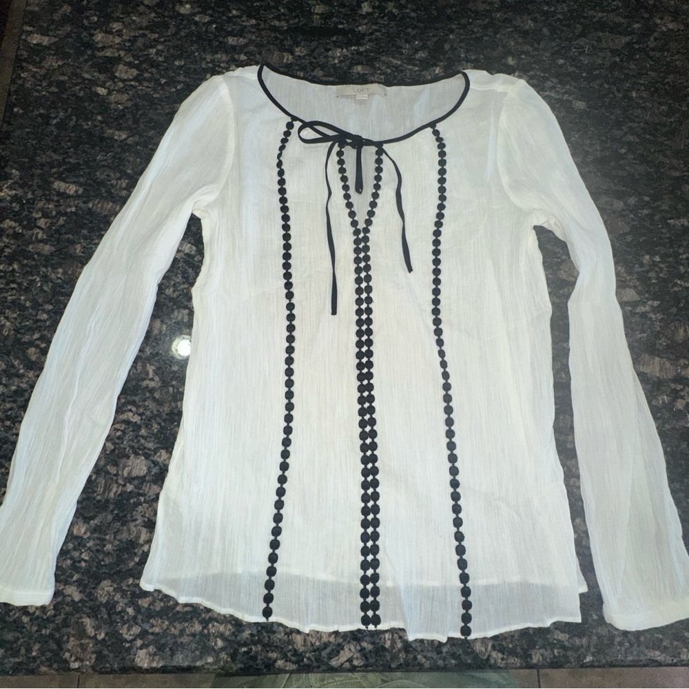 LOFT White Blouse with Black Accents size small